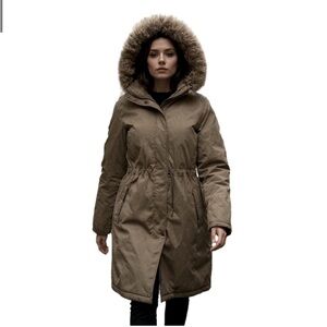 Cinch Waist Fur Removable Hood Sz Small Parka Coat